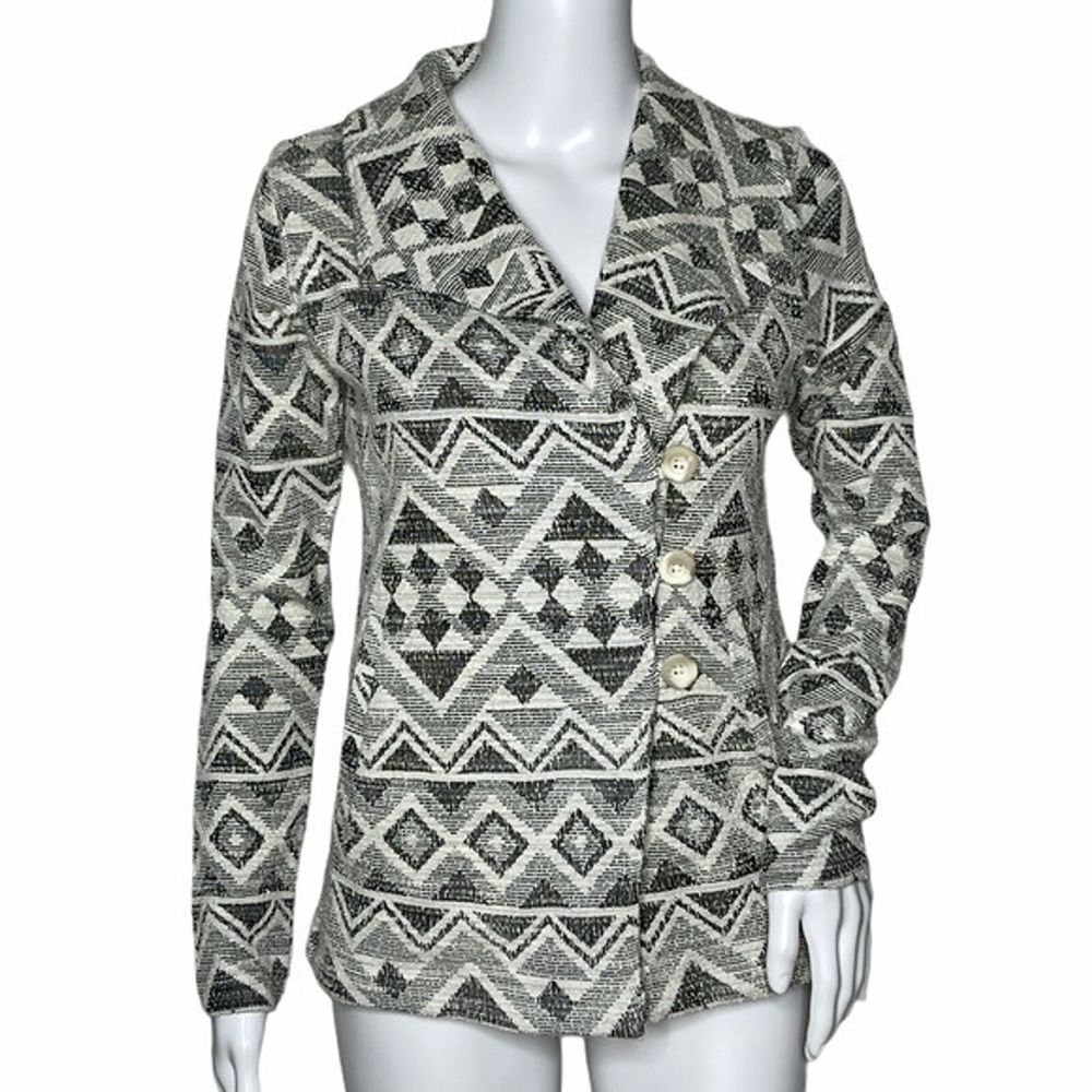 Lucky Brand Jacket Black White Aztec Southwest Casual Boho Tribal Womens XS